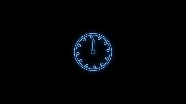 Glowing Neon Clock Ticking in Dark Abstract Background Minimalist Design.