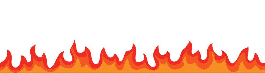 Seamless fire flames lower border template red and orange bonfire horizontal frame vector illustration isolated on white background © jahid0886