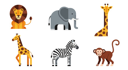 Fototapeta premium Colorful cartoon wild animals icons set.