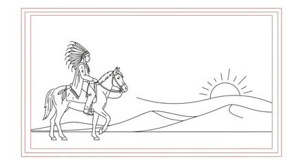 Obraz premium Native American Warrior on Horseback at Sunset in Desert Landscape
