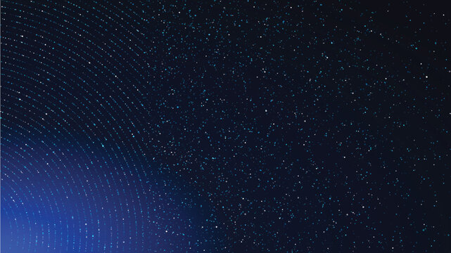 Abstract digital background with glowing blue particles and circular light waves, representing technology and data flow