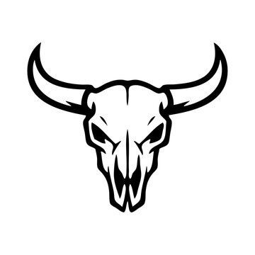 Logotipo con dibujo sencillo con lineas del cr&aacute;neo de un toro o b&uacute;falo visto de frente 
