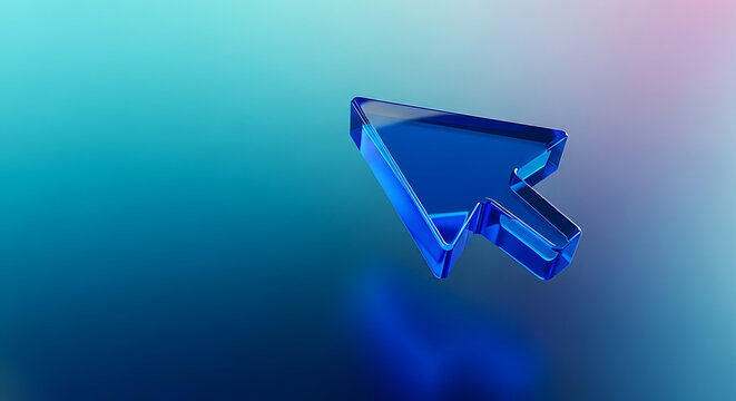 Glass morphism digital mouse cursor arrow icon with interface technology navigation morphism software computer internet abstract direction