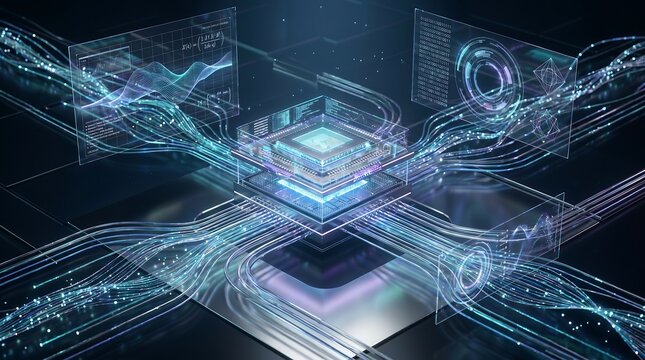 Central computer processor data processing concept with processor technology computing connection hardware electronic information infrastructure innovation transfer processing architecture