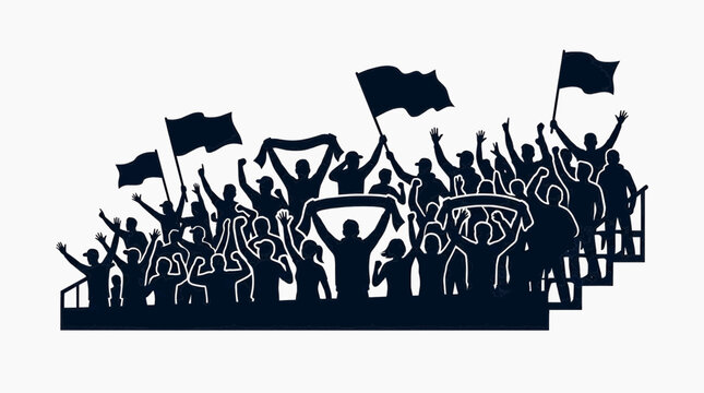 People protesting with flags and fists raised in a crowd.