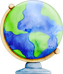 Watercolor illustration of a classroom globe isolated © Je