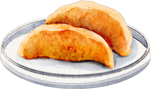 Watercolor illustration of qatayef pancakes on a plate
