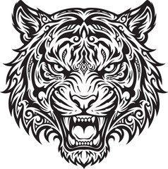 Obraz premium Roaring Tribal Tiger Head Mascot Tattoo