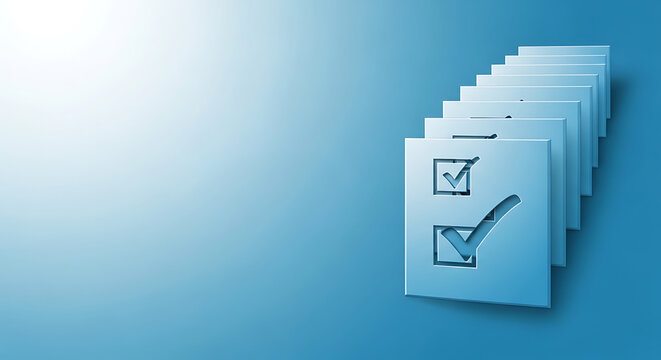 Multiple square checkmark icons in a row on blue gradient background with checkmark checkbox verified approval selection confirmed validation gradient