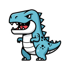 Cute Blue Cartoon Dinosaur Roaring with Sharp Teeth and Claws. © Arisetiawan
