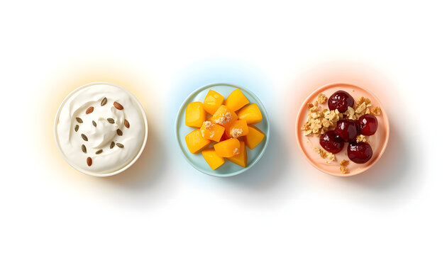 Bowls of Yogurt with Granola and Fresh Fruits