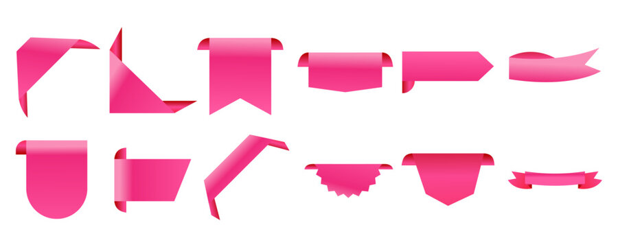 Ribbon banner collection with folded labels promotional tags and retail marketing elements vector illustration