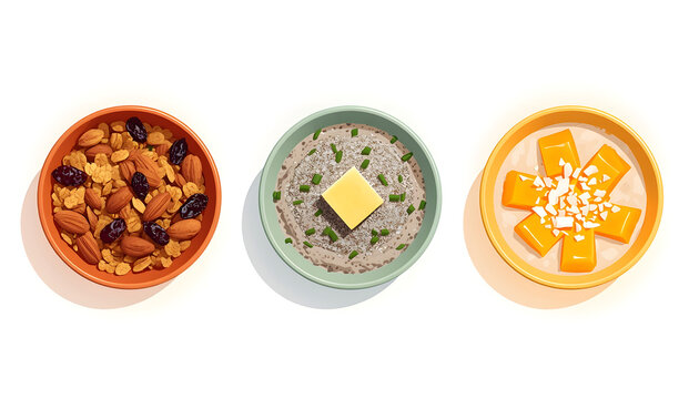 Healthy Breakfast Bowls with Oatmeal, Nuts, and Fresh Fruit