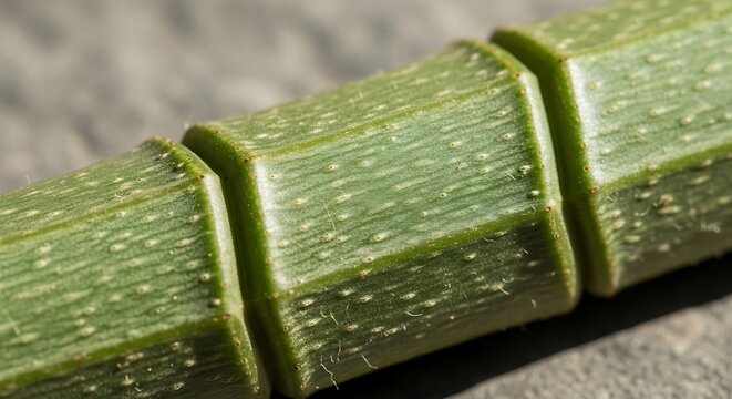 Macro close-up shot showing the distinct green segmented stems of a Cissus quadrangularis plant, also known as veldt grape or adamant creeper medicinal herb