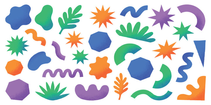 Set of colorful abstract geometric shapes and organic elements for modern graphic design and decoration