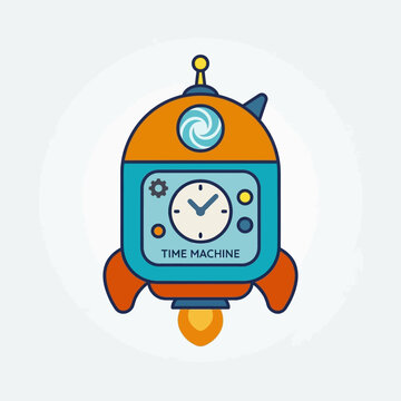 Colorful cartoon time machine clock device.