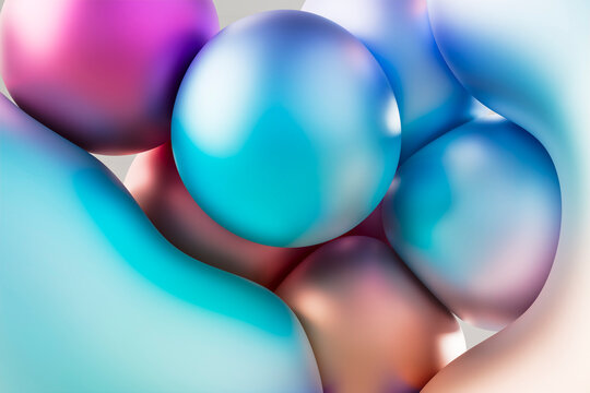 3D cyan sphere cluster with pink reflective surface
