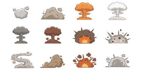 Set of cartoon explosion and smoke cloud icons for game design or animation in a flat vector graphic style © GraphixEra