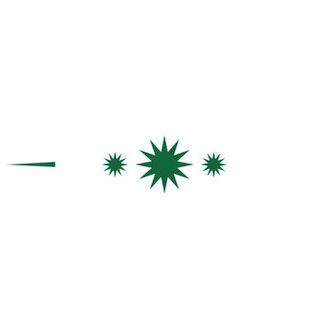 Symmetrical emerald green graphic divider featuring large eight-point starbursts and diminishing circular dots on a white background for a sophisticated layout