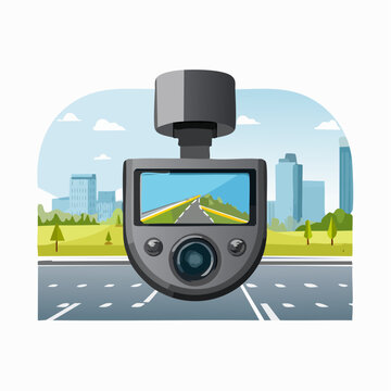 道路を録画するシンプルな黒いドライブレコーダーのイラスト