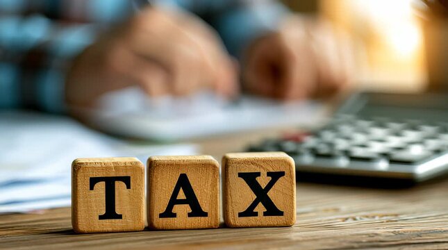 Preparing tax documents at a desk with calculator and papers during tax season