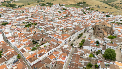Fototapeta premium Aerial view of Cazalla de la Sierra town in Andalucia