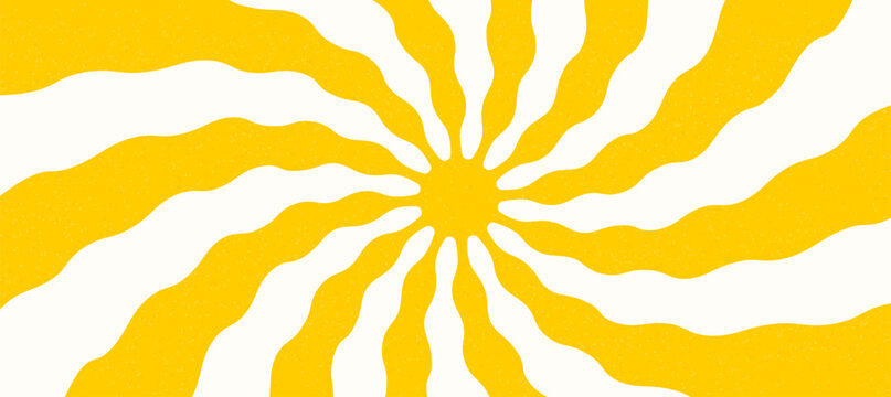 Abstract summer sunburst background with wavy yellow rays. Bright radial pattern for your modern design. Vector illustration