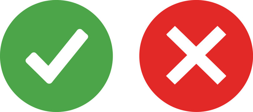 Green check mark and red cross sign icons for true or false choice