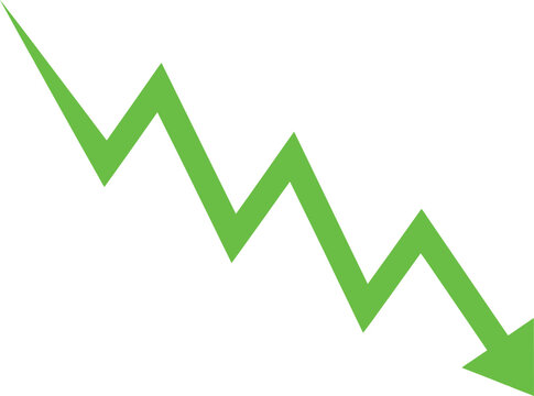 Green zigzag arrow pointing down showing a negative trend or loss
