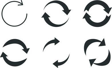 Fototapeta premium Set of black circular arrow icons for refresh reload and recycle design elements