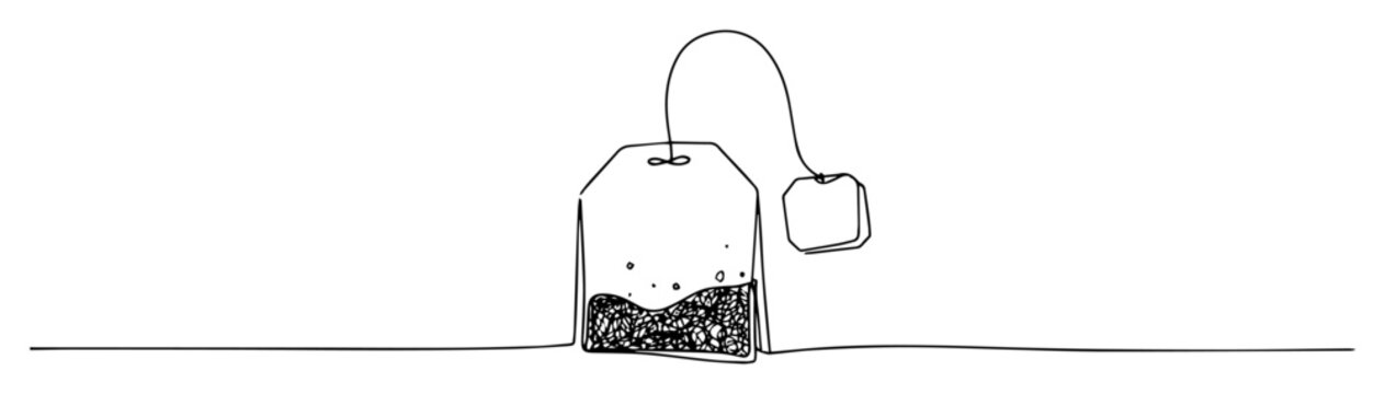 tea bag with label and loose leaves elegant monoline illustration