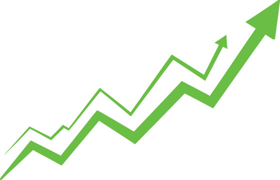 Two green rising arrows showing financial growth and success