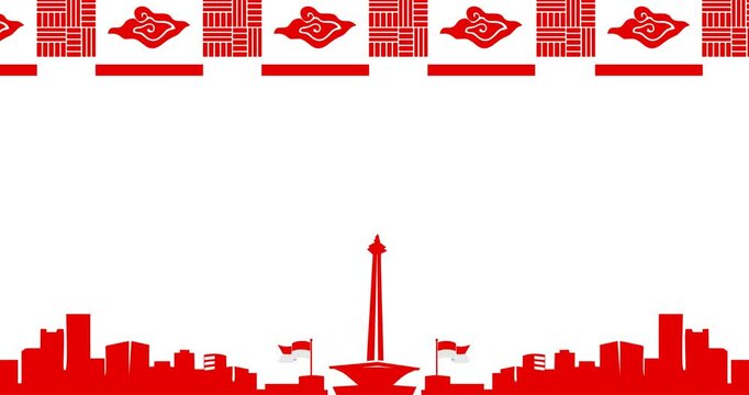 Copy space background animation with red and white ornamental decoration as a symbol of the Indonesian flag