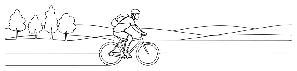 Naklejka premium cyclist in nature landscape line art vector