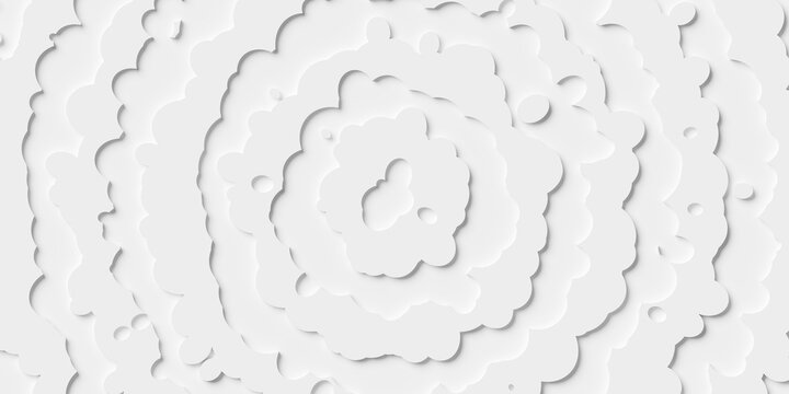 Modern minimal white cloud shaped concentric circles or rings geometry background flat lay top view