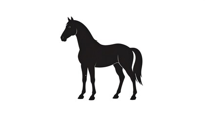 Fototapeta premium Black Horse Silhouette Standing in Side View on Light Gray Background