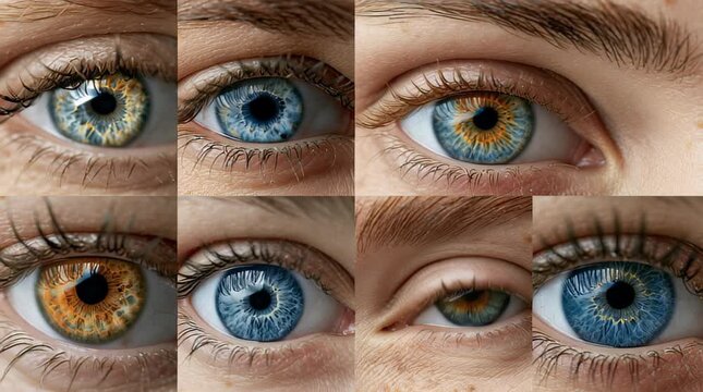 Close-up view of different human eyes showing colors and patterns in natural lighting