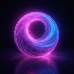 Obraz premium Abstract glowing orb with purple and blue neon light. Swirling energy forms a circular shape against dark void background. Digital art concept.