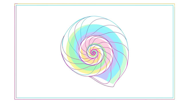 Abstract Nautilus Shell Spiral with Pastel Rainbow Colors, Geometric Design, Fibonacci Sequence
