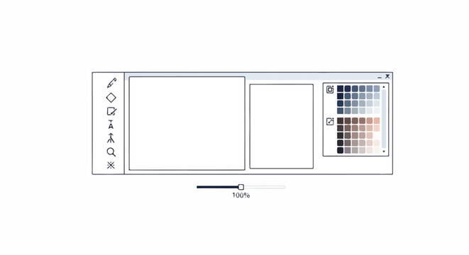 Minimal user interface layout template with toolbar and color palette.