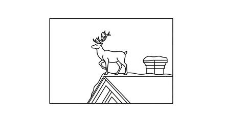 Fototapeta premium Christmas Reindeer on Snowy Rooftop Near Chimney, Festive Winter Scene