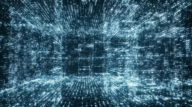 Dynamic light patterns over digital background in virtual space high-tech concept futuristic environment