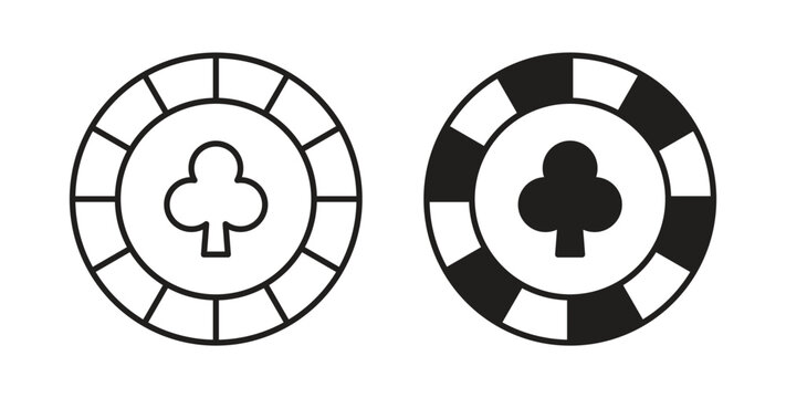 Poker chip icon linear pictogram. Editable Stroke. Isolated Vector Illustration.