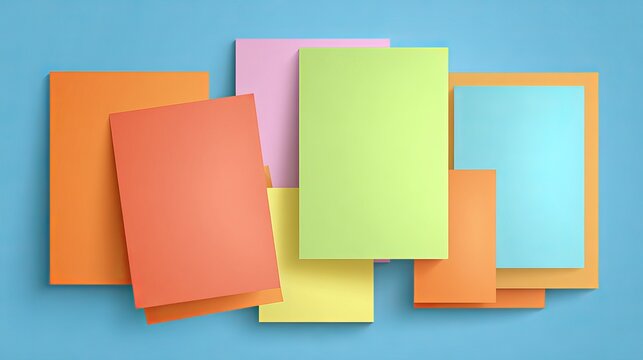 A colorful arrangement of sticky notes on a blue background for organization and planning