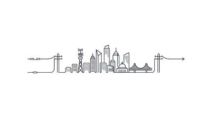Obraz premium City Skyline Continuous Line Vector Illustration