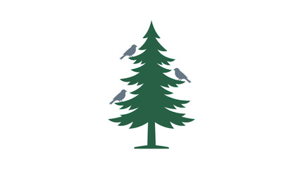 Minimalist Pine Tree with Birds Vector Illustration © winih