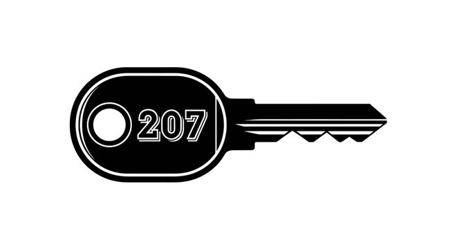Black and White Key Vector Illustration with Number 207