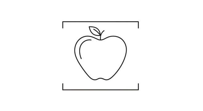 Minimalist Apple Icon Outline in Square Frame, Simple Fruit Graphic, Healthy Food Symbol