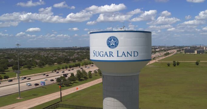 Aerial Footage of 59 Freeway Corridor and Elevated Water Tank in Sugar Land, Texas 