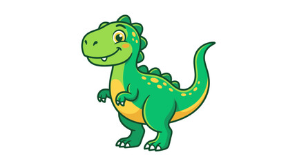 Obraz premium Cute green cartoon dinosaur, T-Rex, happy, smiling, isolated on white background